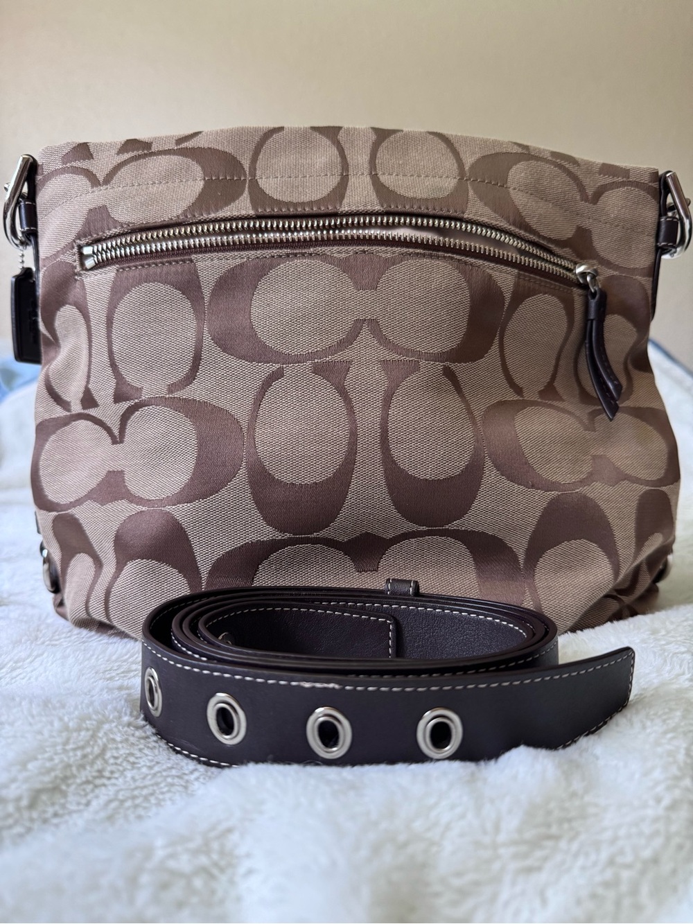 Coach Signature Hobo Shoulder Bag in Brown and Tan - Picture 2 of 3